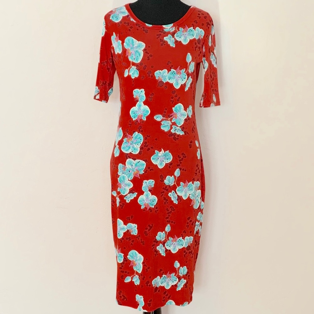 LuLaRoe Red Flower Print Julia Dress - Picture 1 of 2